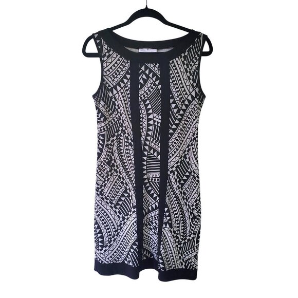 60s Mod Print Retro Nina Ricci Style Sleeveless Dress Black & White Shift Dress - Picture 6 of 16